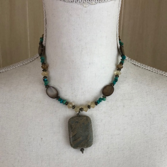 Jasper& Turquoise Beaded Necklace - Picture 1 of 4